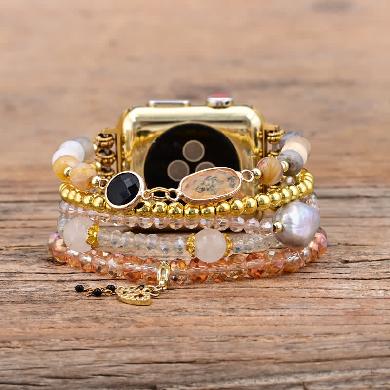 Bracelet pour Apple Watch en perles de pierre naturelle en obsidienne et citrine Olivenorma