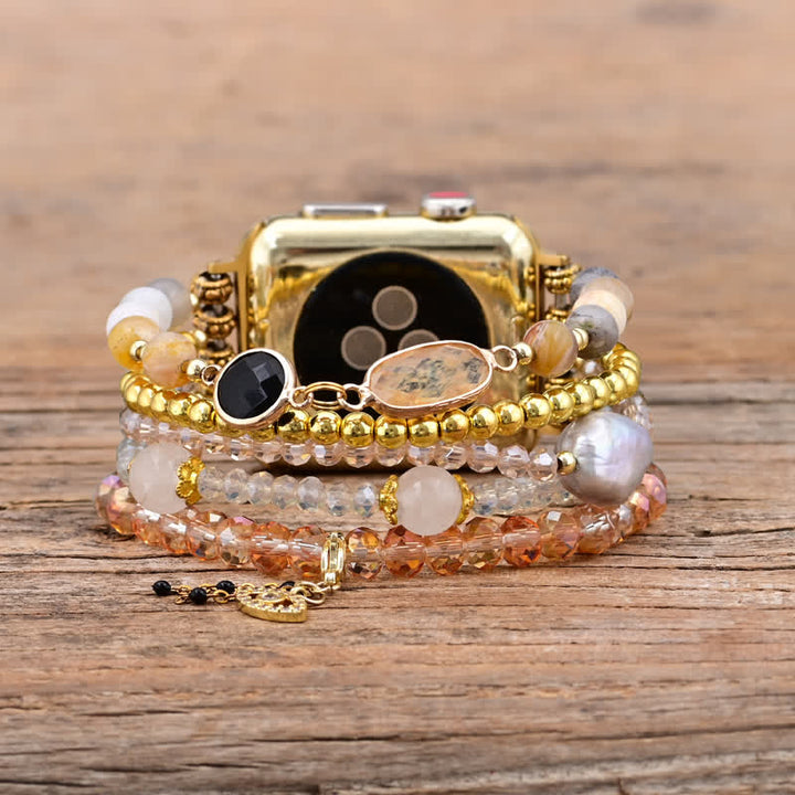 Bracelet pour Apple Watch en perles de pierre naturelle en obsidienne et citrine Olivenorma