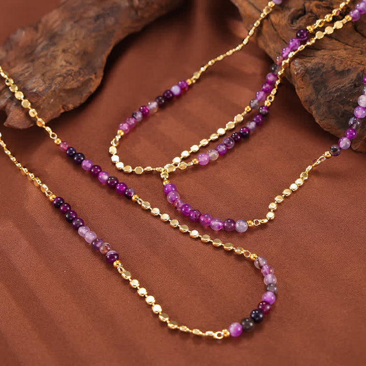 Collier de perles d'agate violette de style palais rétro Olivenorma