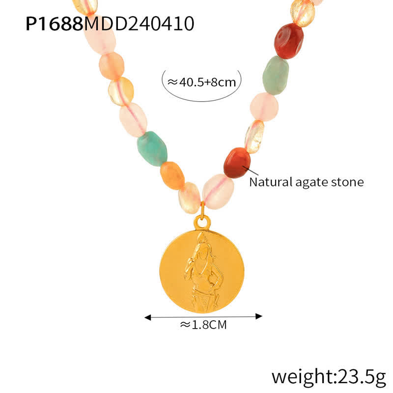 Collier pendentif disque en acier titane et pierre naturelle Olivenorma