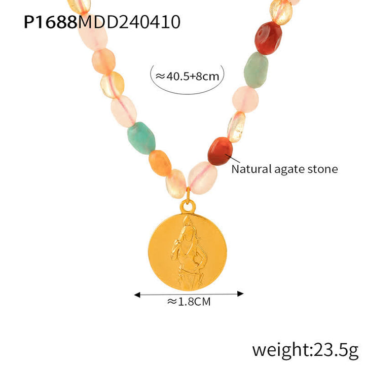 Collier pendentif disque en acier titane et pierre naturelle Olivenorma