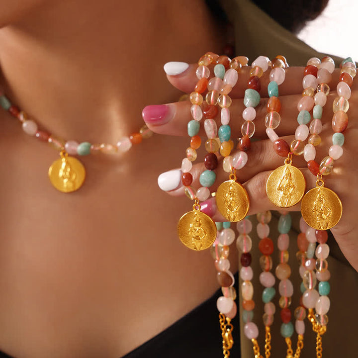 Collier pendentif disque en acier titane et pierre naturelle Olivenorma