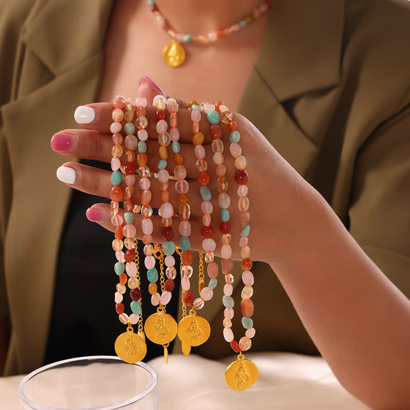 Collier pendentif disque en acier titane et pierre naturelle Olivenorma