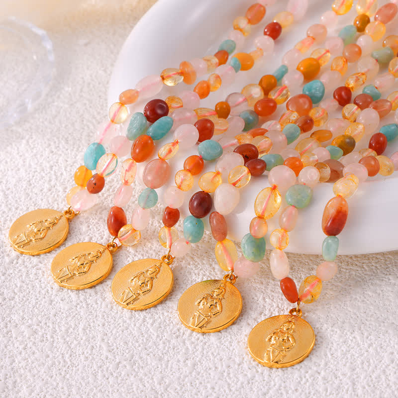 Collier pendentif disque en acier titane et pierre naturelle Olivenorma