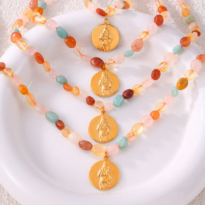 Collier pendentif disque en acier titane et pierre naturelle Olivenorma