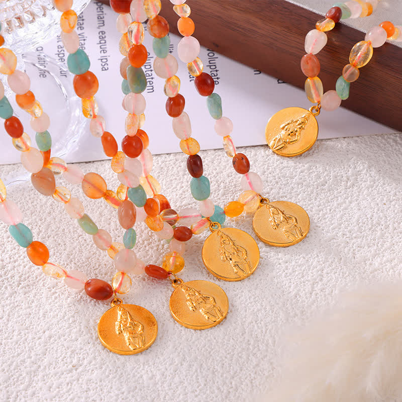 Collier pendentif disque en acier titane et pierre naturelle Olivenorma