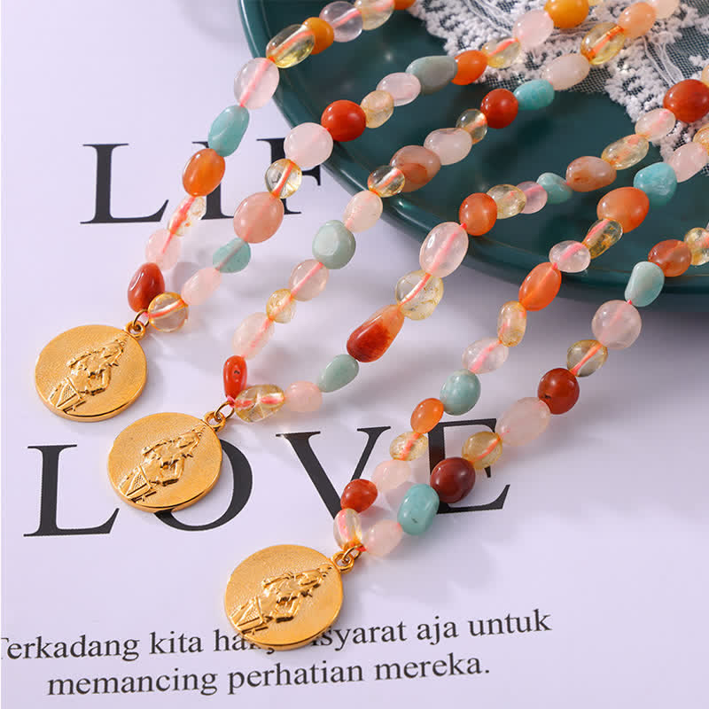 Collier pendentif disque en acier titane et pierre naturelle Olivenorma