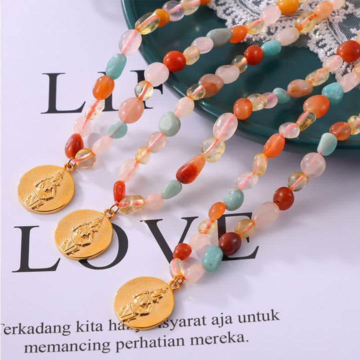 Collier pendentif disque en acier titane et pierre naturelle Olivenorma