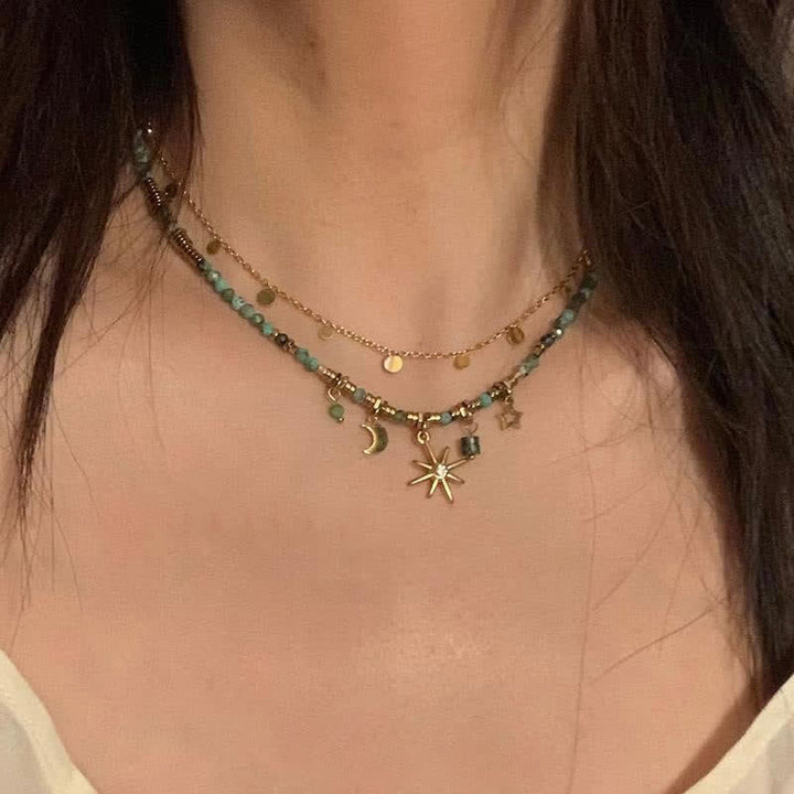 Collier pendentif étoile lune turquoise africaine Olivenorma