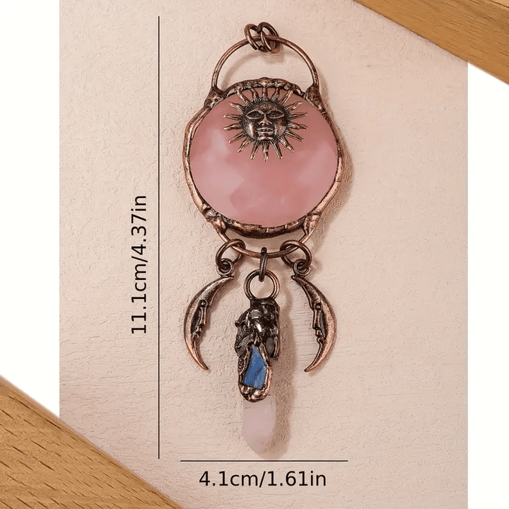 Collier pendentif en quartz rose en forme de soleil et de lune Olivenorma