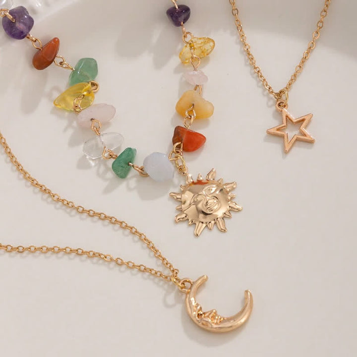 Collier avec pendentif en pierre naturelle étoile lune soleil Olivenorma
