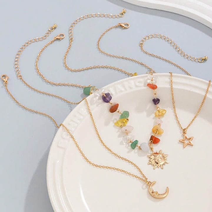 Collier avec pendentif en pierre naturelle étoile lune soleil Olivenorma