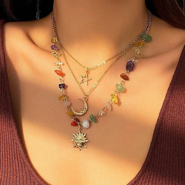 Collier avec pendentif en pierre naturelle étoile lune soleil Olivenorma