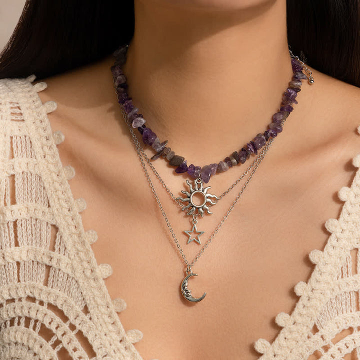 Collier avec pendentif en pierre naturelle étoile lune soleil Olivenorma