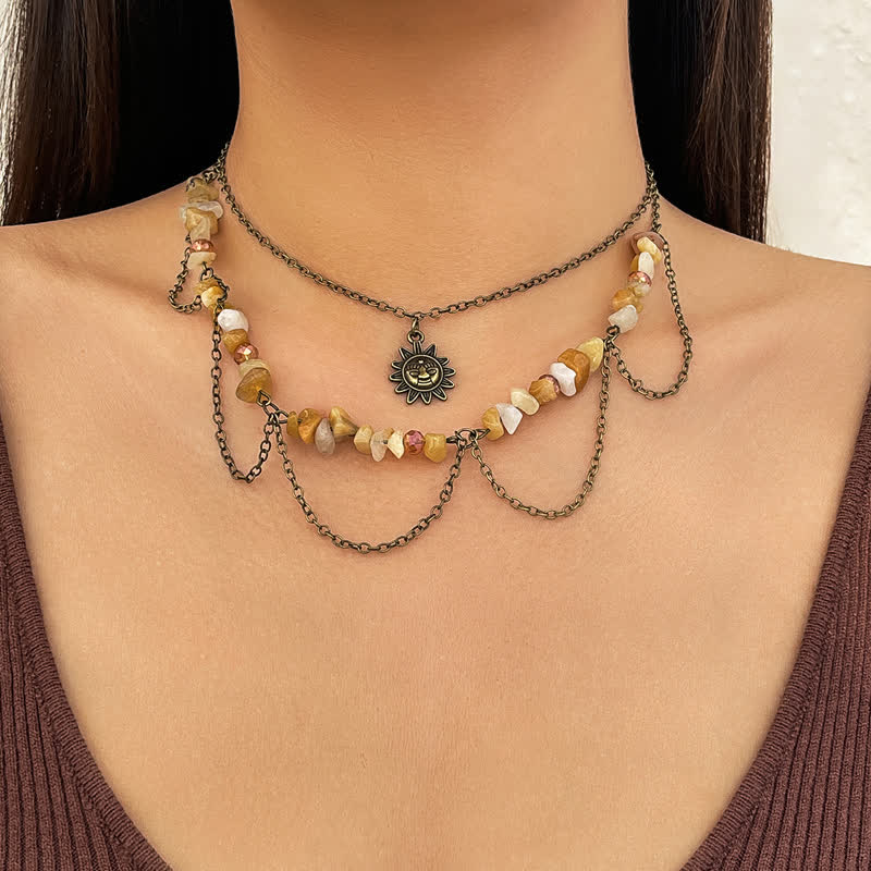 Collier avec pendentif en pierre naturelle étoile lune soleil Olivenorma