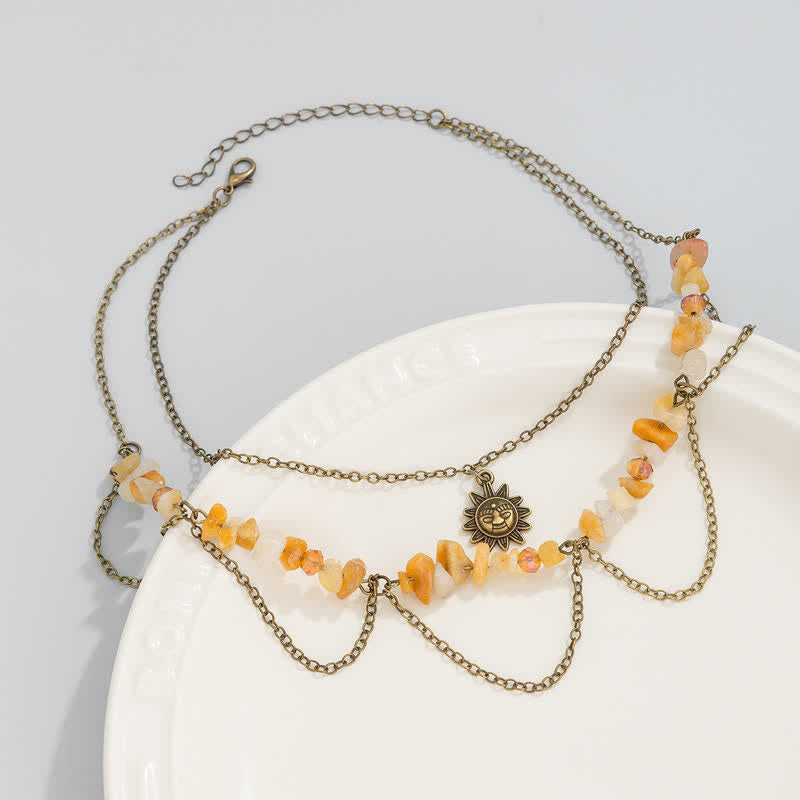 Collier avec pendentif en pierre naturelle étoile lune soleil Olivenorma