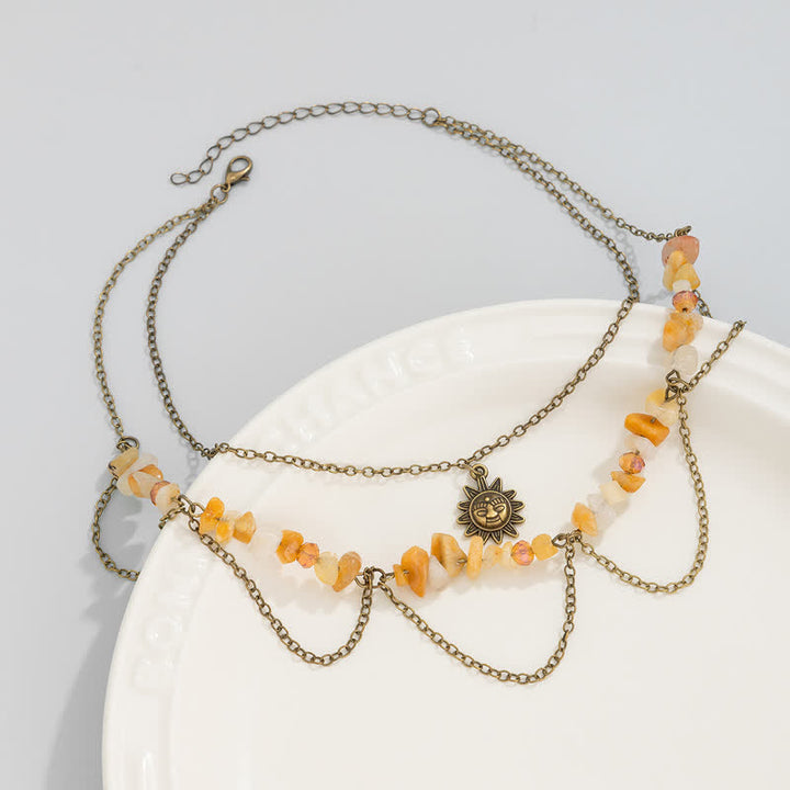 Collier avec pendentif en pierre naturelle étoile lune soleil Olivenorma