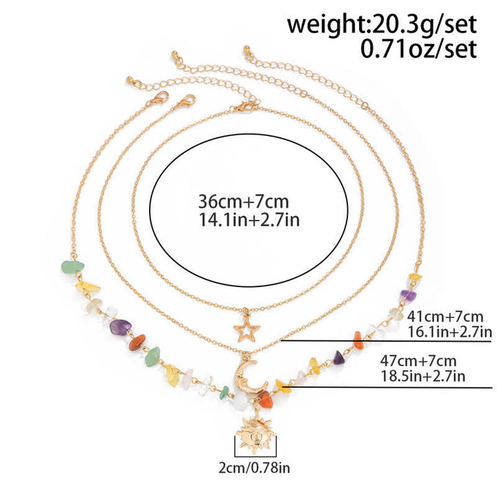 Collier avec pendentif en pierre naturelle étoile lune soleil Olivenorma