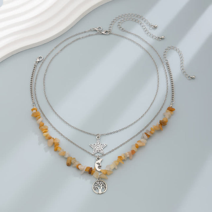 Collier avec pendentif en pierre naturelle étoile lune soleil Olivenorma