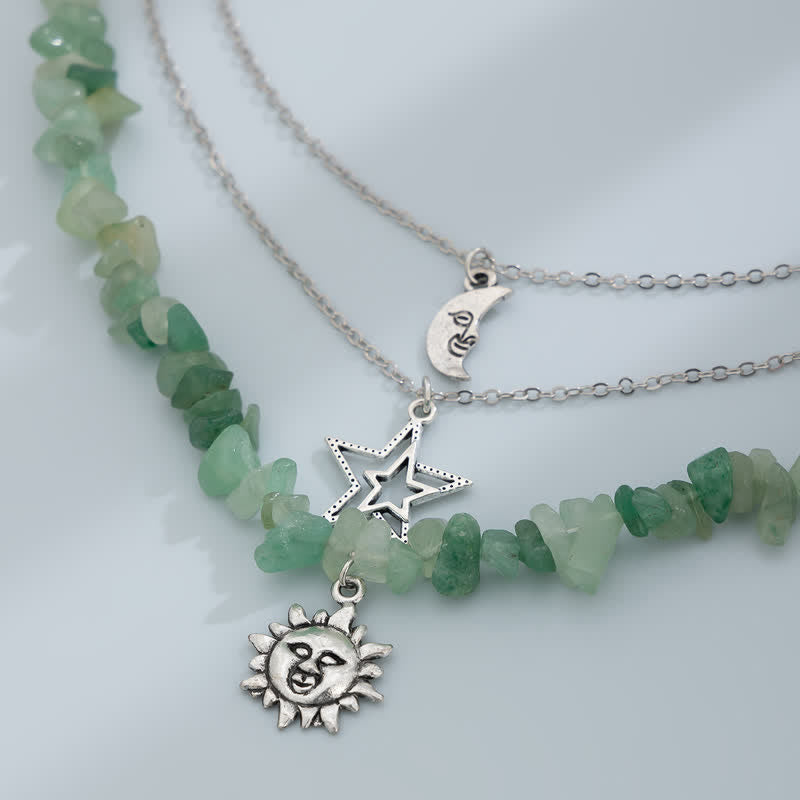 Collier avec pendentif en pierre naturelle étoile lune soleil Olivenorma