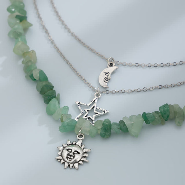 Collier avec pendentif en pierre naturelle étoile lune soleil Olivenorma