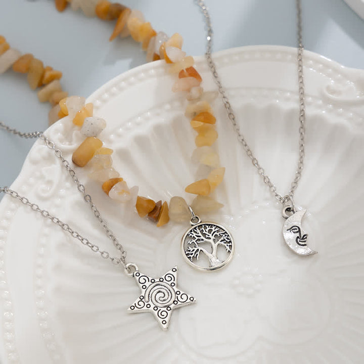 Collier avec pendentif en pierre naturelle étoile lune soleil Olivenorma