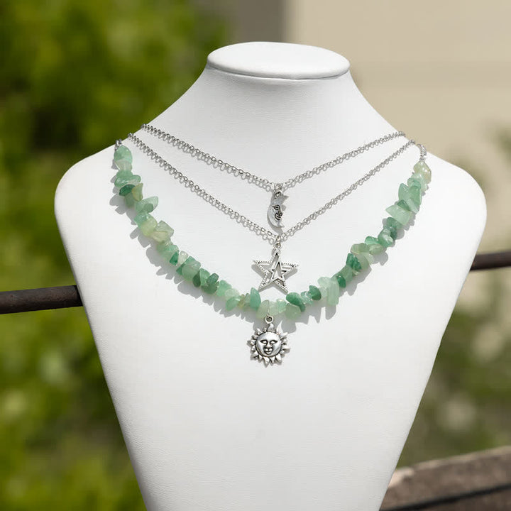 Collier avec pendentif en pierre naturelle étoile lune soleil Olivenorma