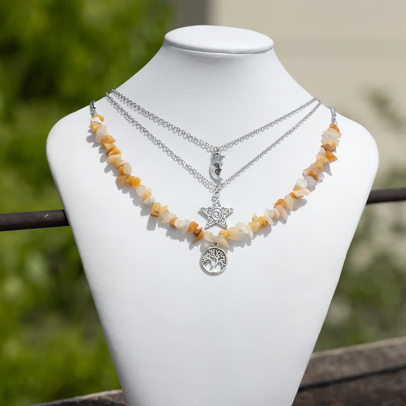 Collier avec pendentif en pierre naturelle étoile lune soleil Olivenorma
