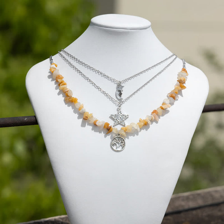 Collier avec pendentif en pierre naturelle étoile lune soleil Olivenorma