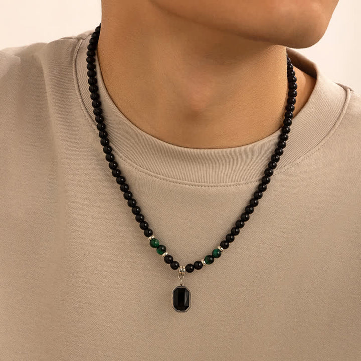 Collier pour homme en perles de pierre naturelle d'onyx noir Olivenorma - Onyx noir et malachite - image 13