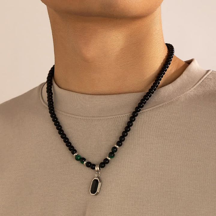 Collier pour homme en perles de pierre naturelle d'onyx noir Olivenorma - image 14