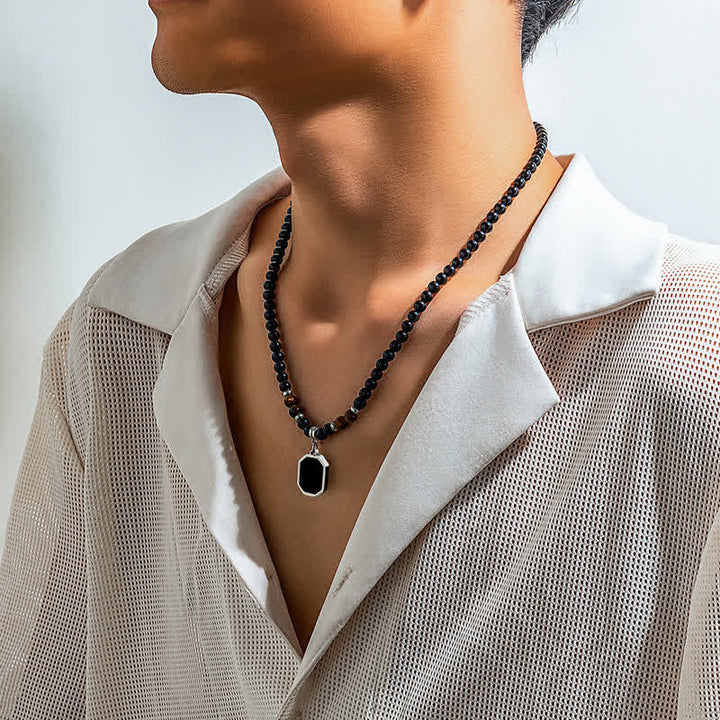 Collier pour homme en perles de pierre naturelle d'onyx noir Olivenorma - image 4