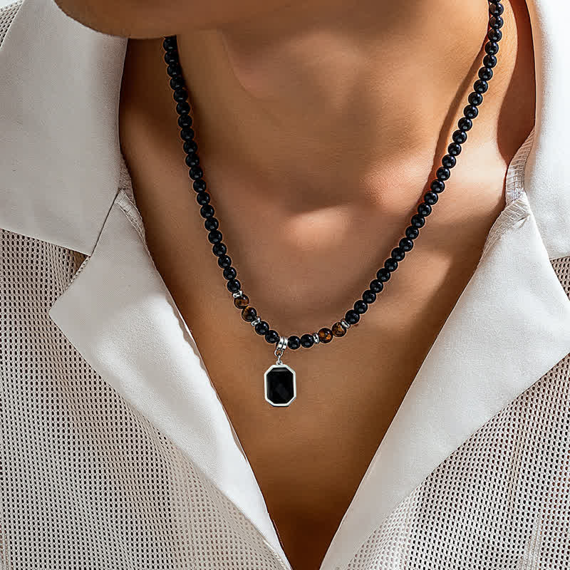 Collier pour homme en perles de pierre naturelle d'onyx noir Olivenorma - image 3