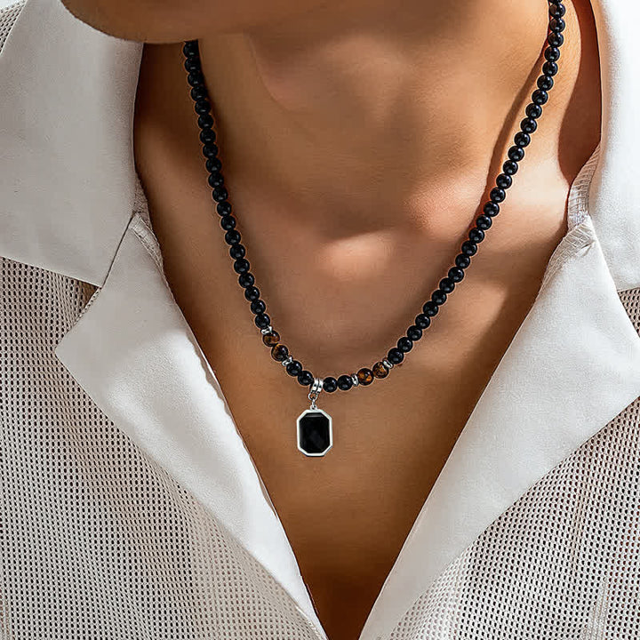 Collier pour homme en perles de pierre naturelle d'onyx noir Olivenorma - image 3