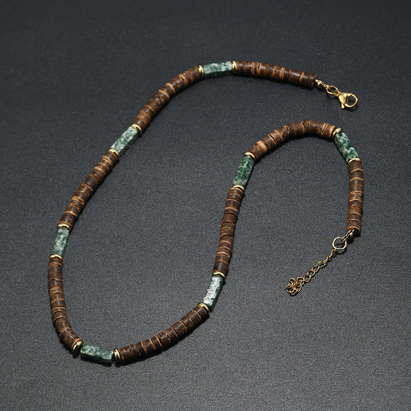 Collier de perles en pierre naturelle et bois de coco marron Olivenorma