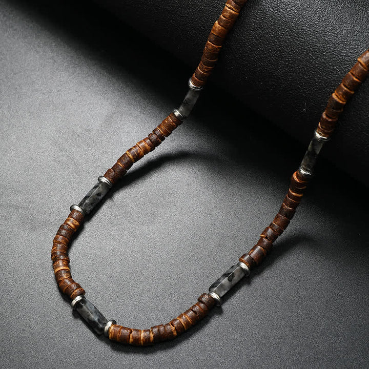 Collier de perles en pierre naturelle et bois de coco marron Olivenorma