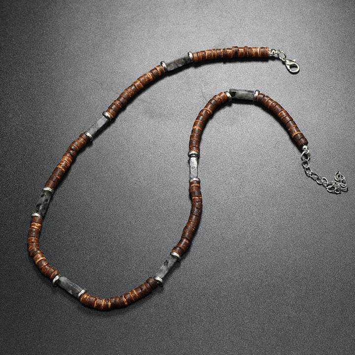 Collier de perles en pierre naturelle et bois de coco marron Olivenorma
