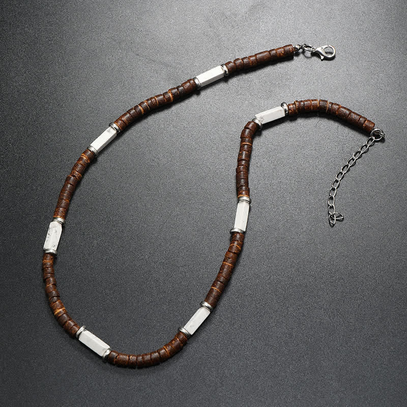 Collier de perles en pierre naturelle et bois de coco marron Olivenorma