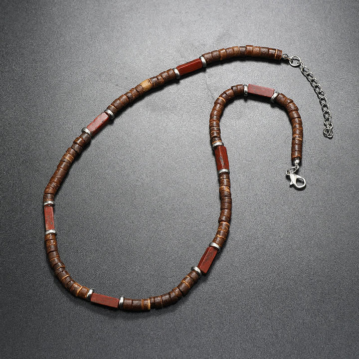 Collier de perles en pierre naturelle et bois de coco marron Olivenorma