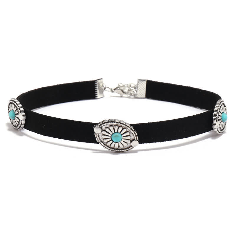 Collier et bracelet en cuir PU style punk avec incrustations de turquoise Olivenorma