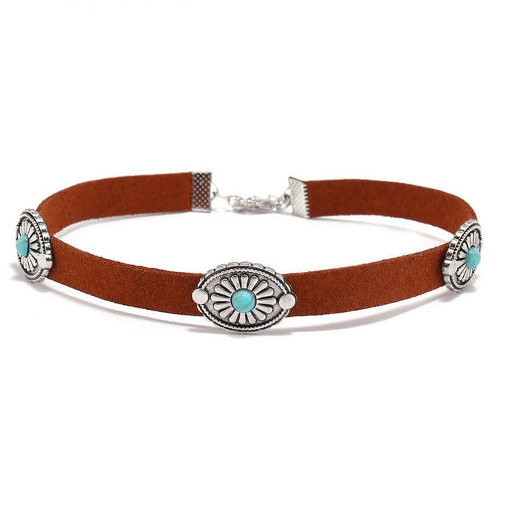 Collier et bracelet en cuir PU style punk avec incrustations de turquoise Olivenorma