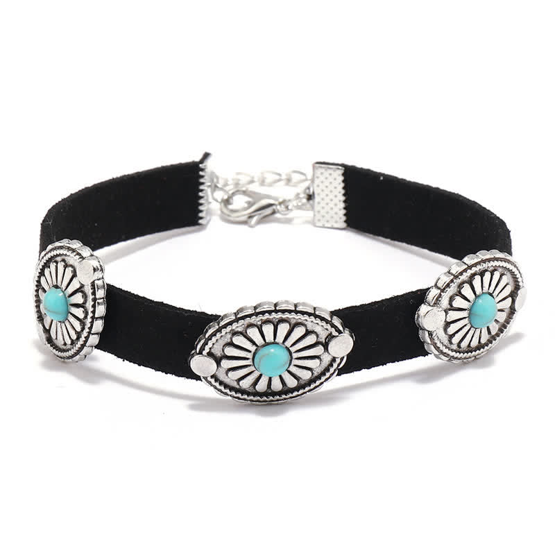 Collier et bracelet en cuir PU style punk avec incrustations de turquoise Olivenorma