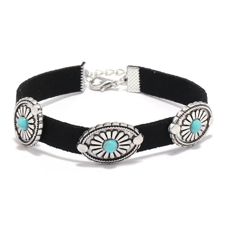 Collier et bracelet en cuir PU style punk avec incrustations de turquoise Olivenorma