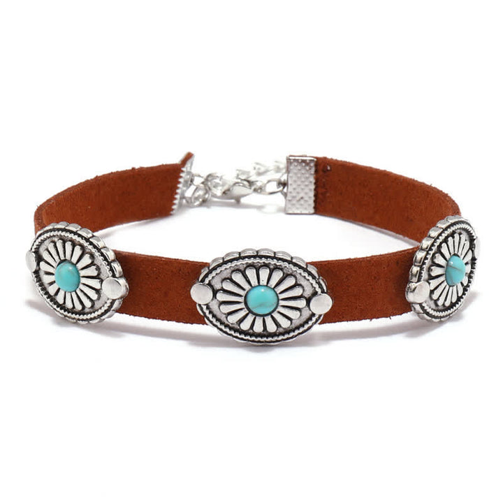 Collier et bracelet en cuir PU style punk avec incrustations de turquoise Olivenorma