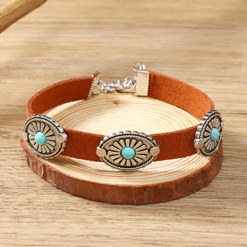 Collier et bracelet en cuir PU style punk avec incrustations de turquoise Olivenorma