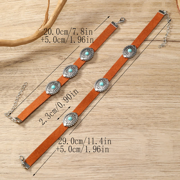 Collier et bracelet en cuir PU style punk avec incrustations de turquoise Olivenorma