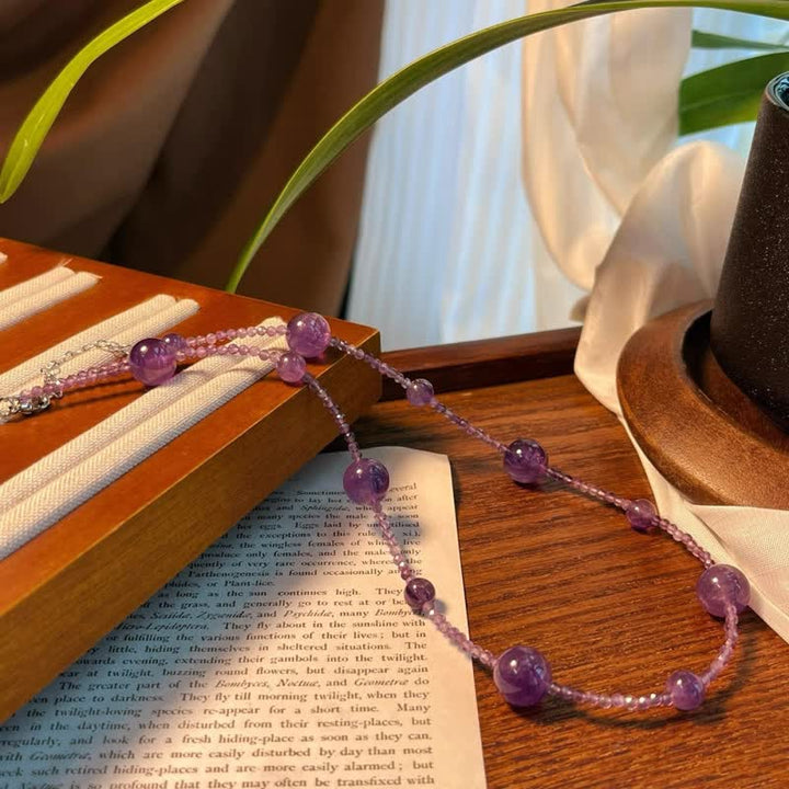 Collier de clavicule en grosses et petites perles d'améthyste naturelle Olivenorma