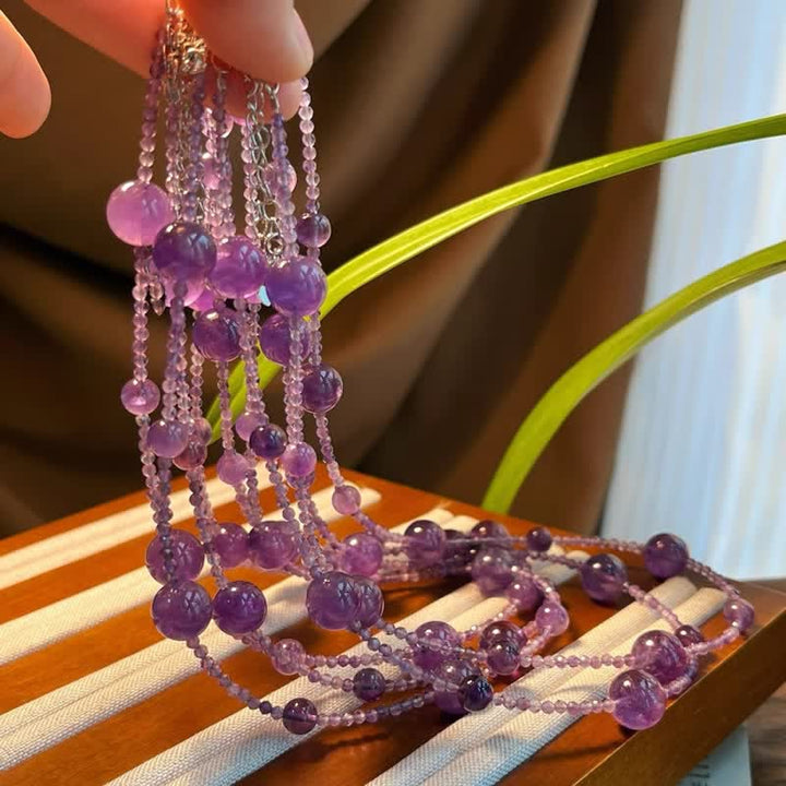 Collier de clavicule en grosses et petites perles d'améthyste naturelle Olivenorma