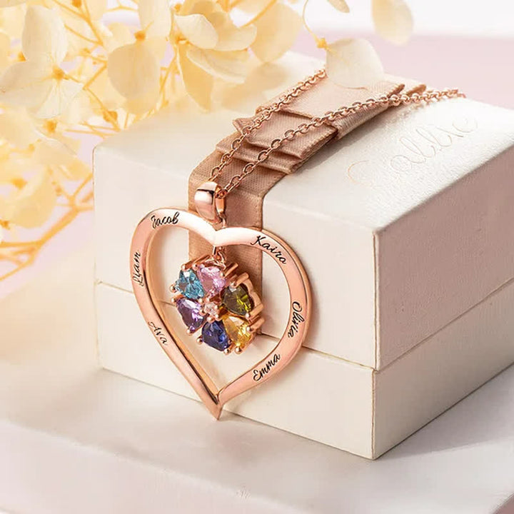 Collier avec pierre de naissance personnalisée en forme de cœur Olivenorma avec 1 à 6 noms gravés