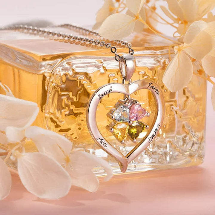 Collier avec pierre de naissance personnalisée en forme de cœur Olivenorma avec 1 à 6 noms gravés